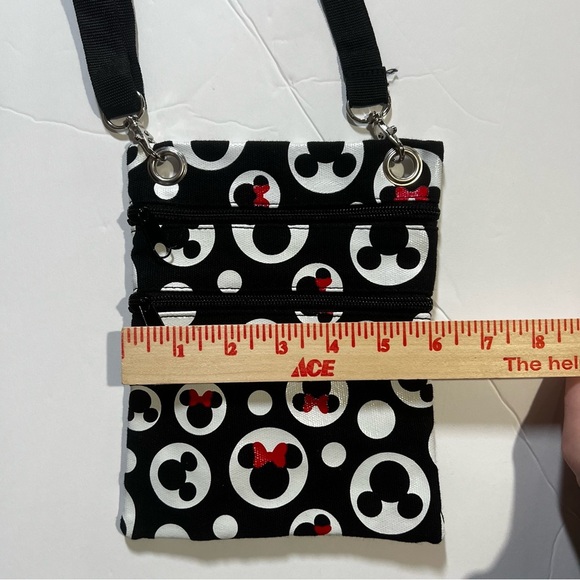 Disney Passport Bag Mickey and Minnie Mouse Print Crossbody Black - Picture 4 of 7
